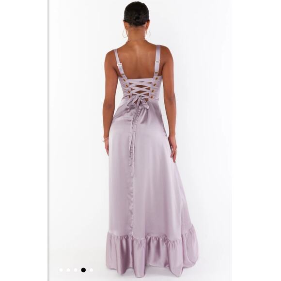 Show Me Your Mumu Clarissa Corset Dress Maxi Dusty Purple Luxe Satin Medium - Picture 1 of 11